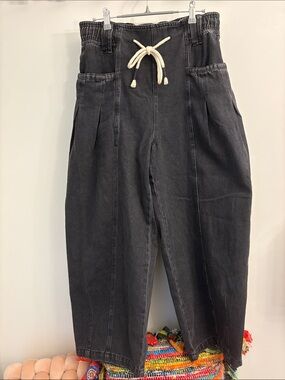 Mustard Seed Charcoal Drawstring Barrel Leg Jeans with Cream Cord